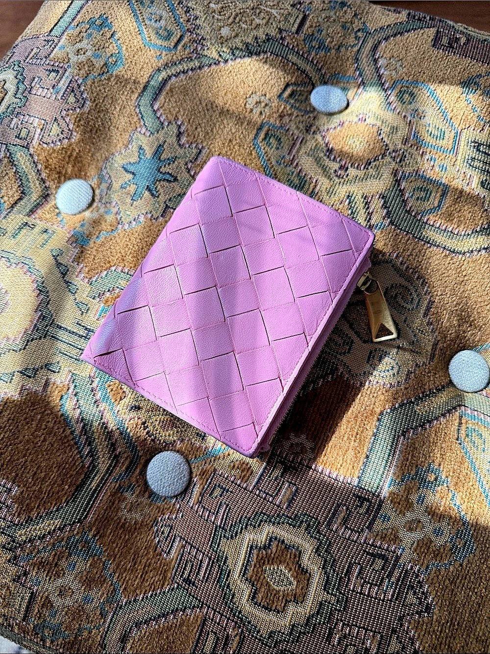 Bottega Veneta Intrecciato Small Bi-Fold Zip Wallet Pink